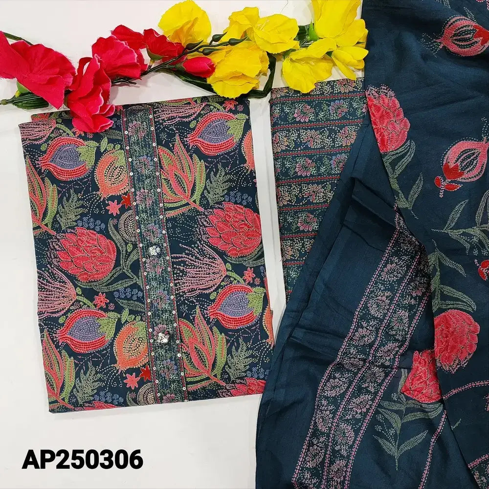 Teal blue printed cotton salwar material ap250306-Neidhal