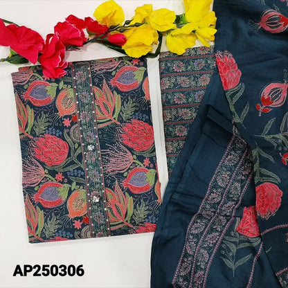 Teal blue printed cotton salwar material ap250306-Neidhal