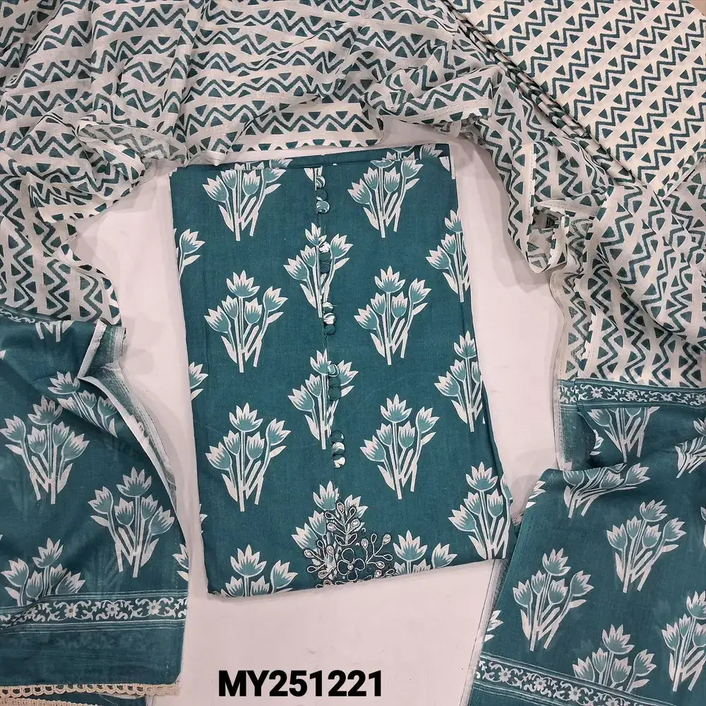 Teal blue printed soft cotton salwar material my251221-Neidhal