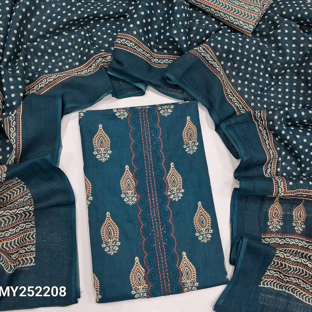 Teal blue printed soft cotton salwar material my252208-Neidhal