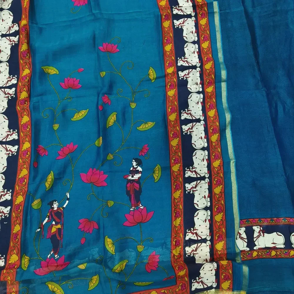 Teal blue pure maheshwari silk salwar material ag252408 Neidhal