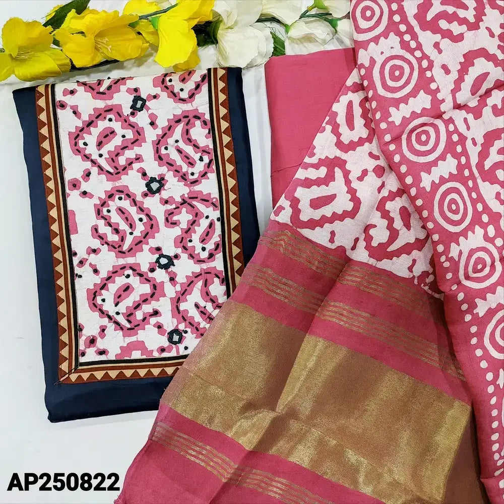 Teal blue satin cotton salwar material ap250822-Neidhal