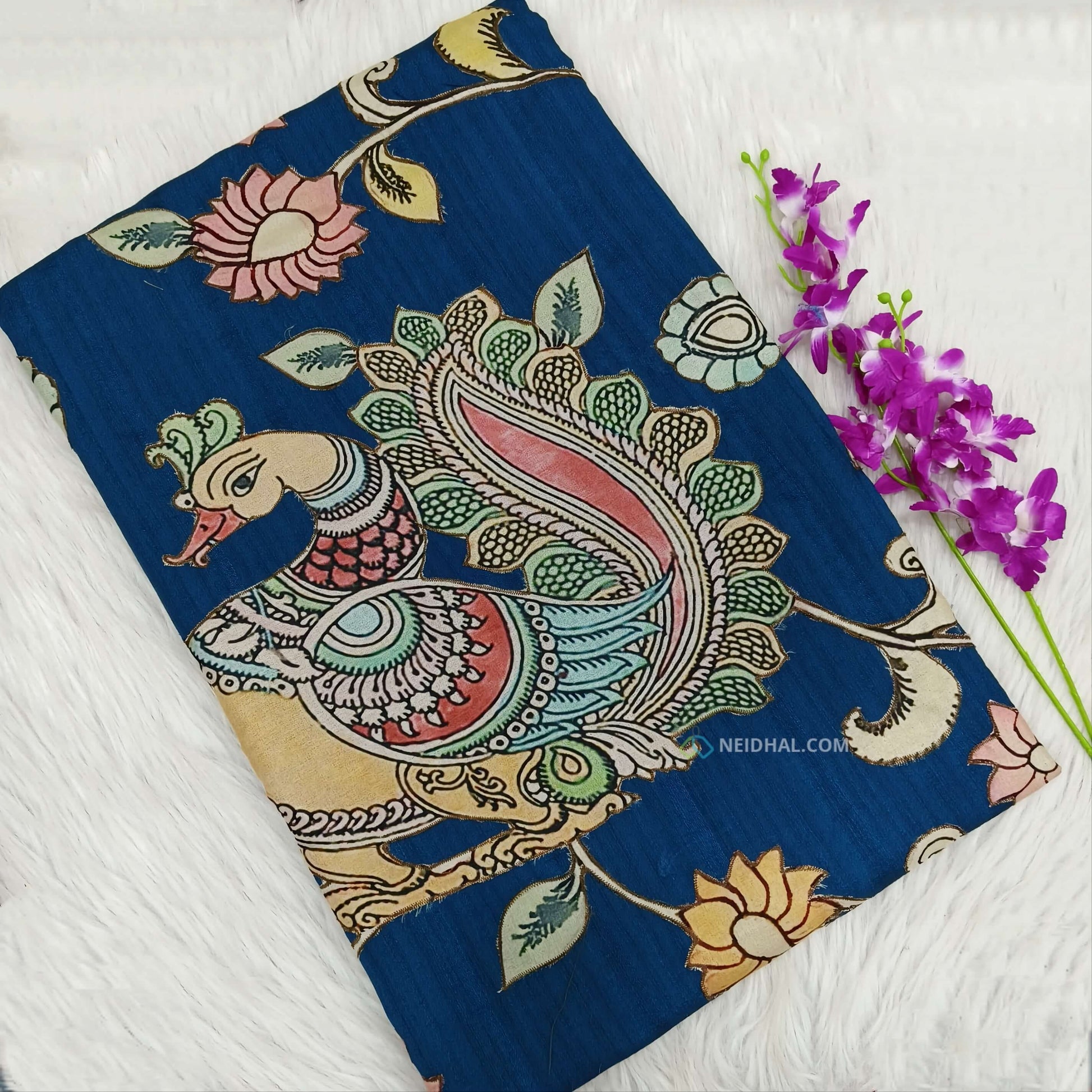 Teal blue semi jute silk saree ns32-Neidhal
