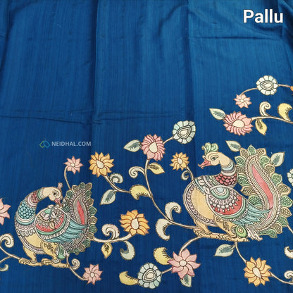 Teal blue semi jute silk saree ns32-Neidhal