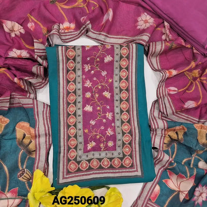 Teal blue silk cotton salwar material ag250609-Neidhal