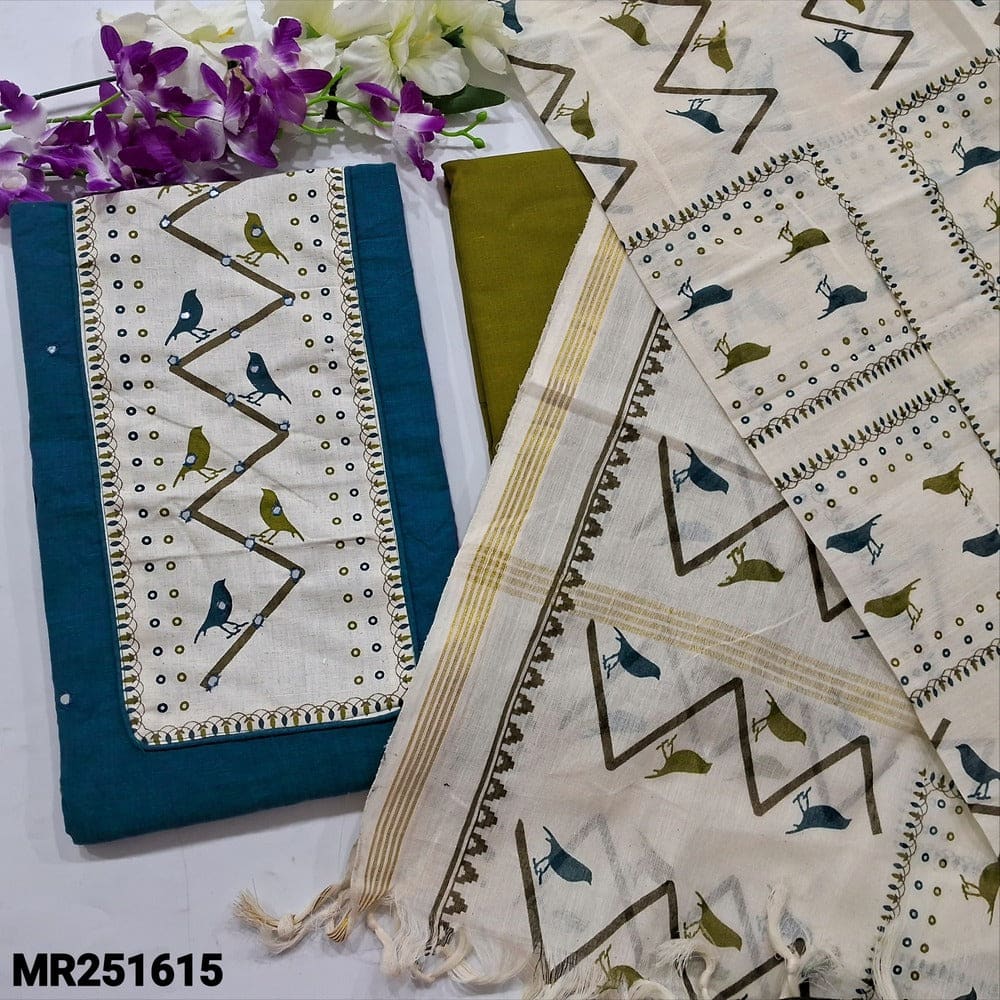 Teal blue south handloom cotton salwar material mr251615-Neidhal