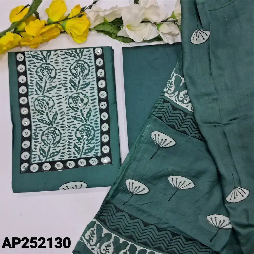Teal green block printed soft silk cotton salwar material ap252130-Neidhal