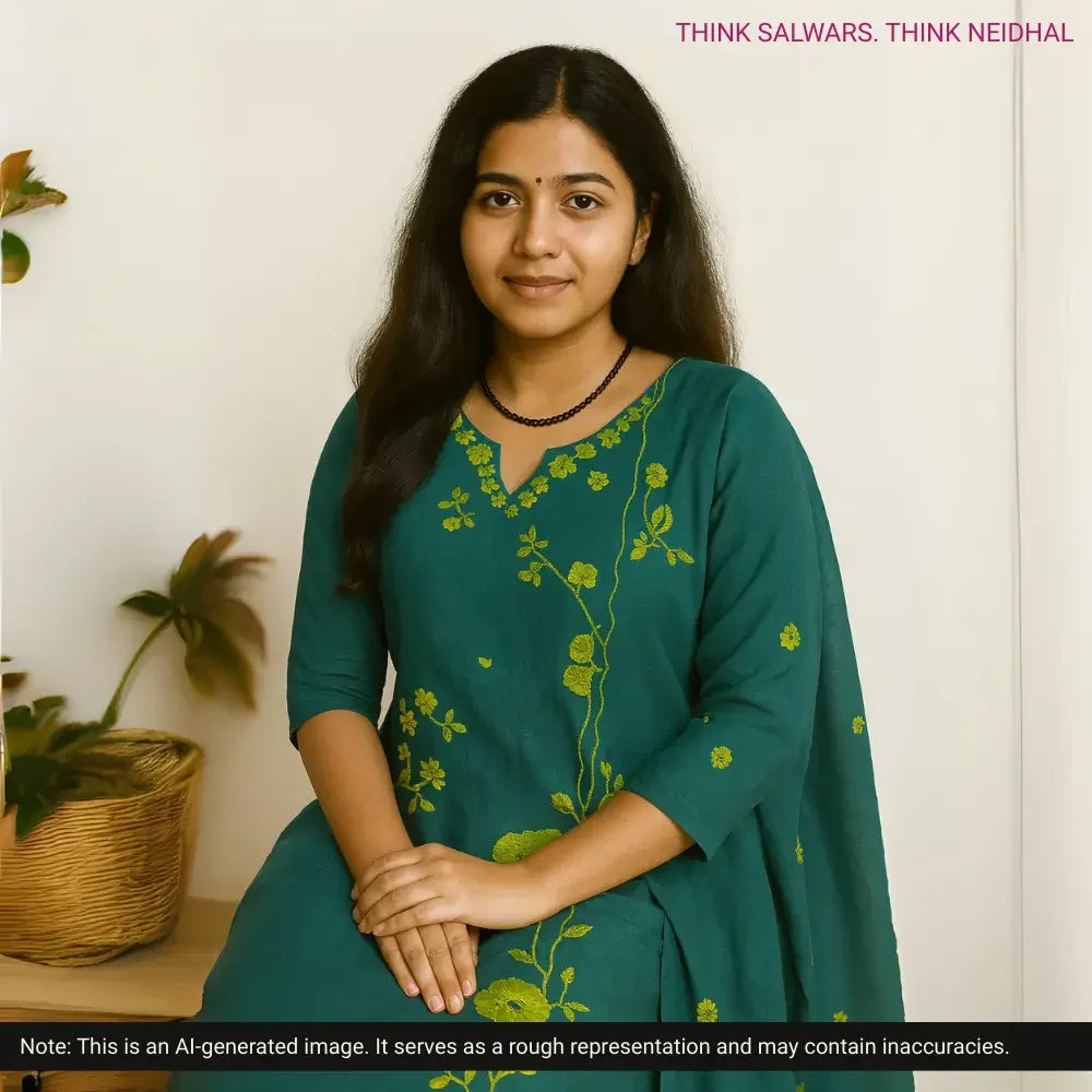 Teal green designer digital printed pure linen salwar material ag251504 Neidhal