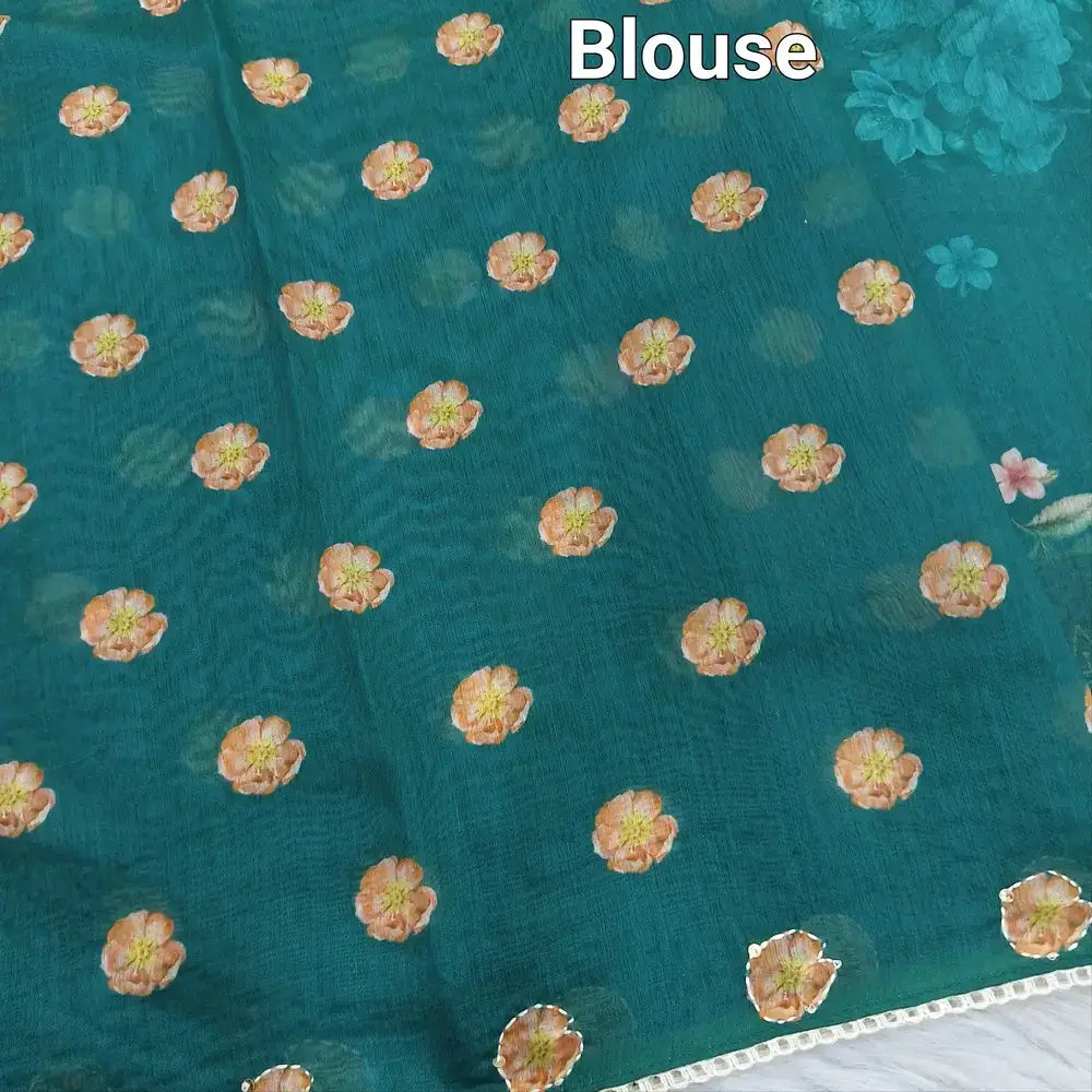 Teal green designer digital printed soft silk cotton saree ns101-Neidhal