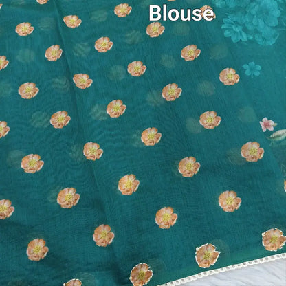 Teal green designer digital printed soft silk cotton saree ns101-Neidhal