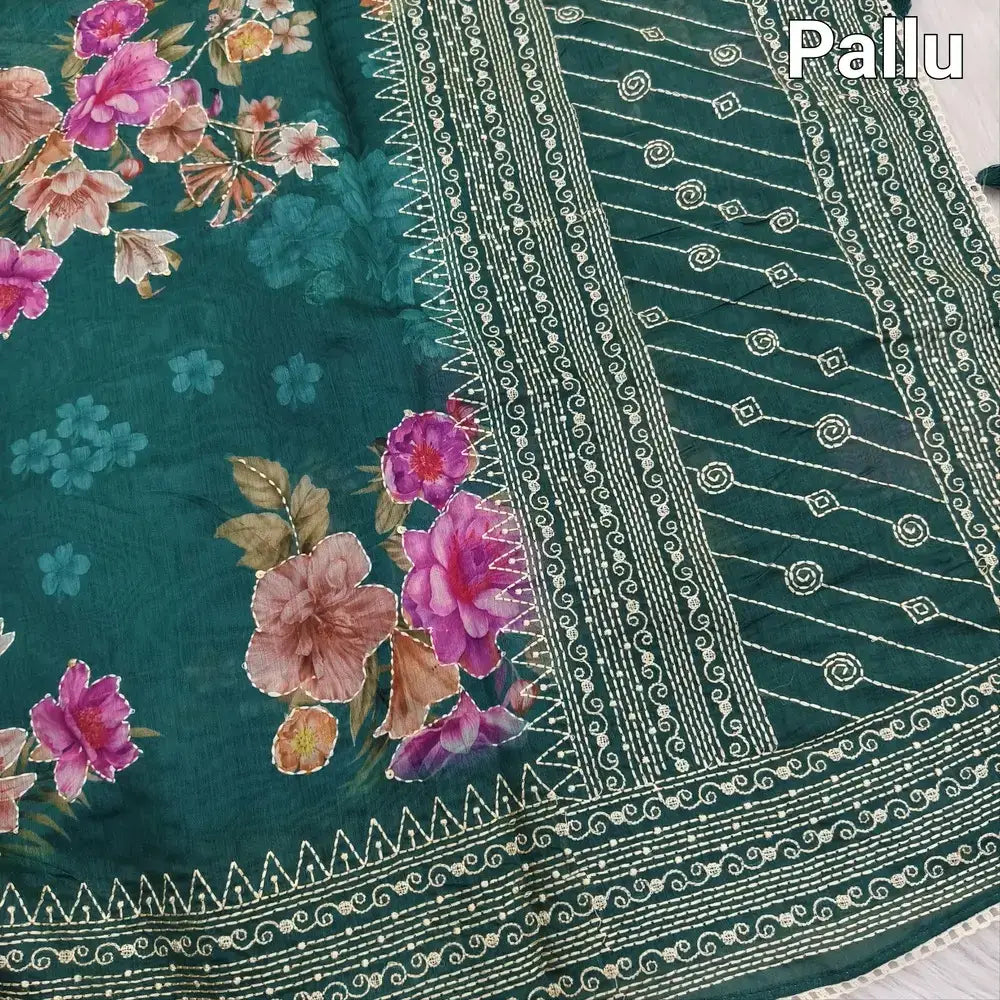 Teal green designer digital printed soft silk cotton saree ns101-Neidhal