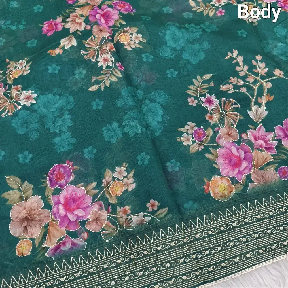 Teal green designer digital printed soft silk cotton saree ns101-Neidhal