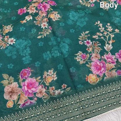 Teal green designer digital printed soft silk cotton saree ns101-Neidhal