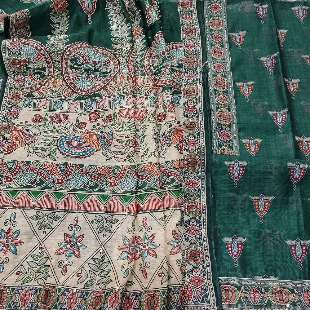 Teal green digital printed silk cotton salwar material ap250609-Neidhal