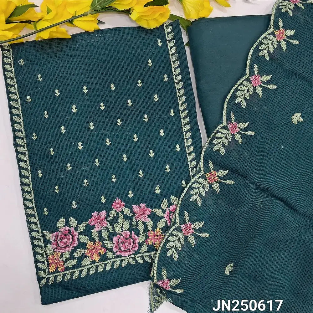 Teal green fancy kota silk cotton salwar material jn250617-Neidhal