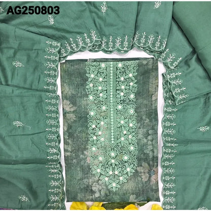 Teal green floral printed tissue silk cotton salwar material ag250803-Neidhal