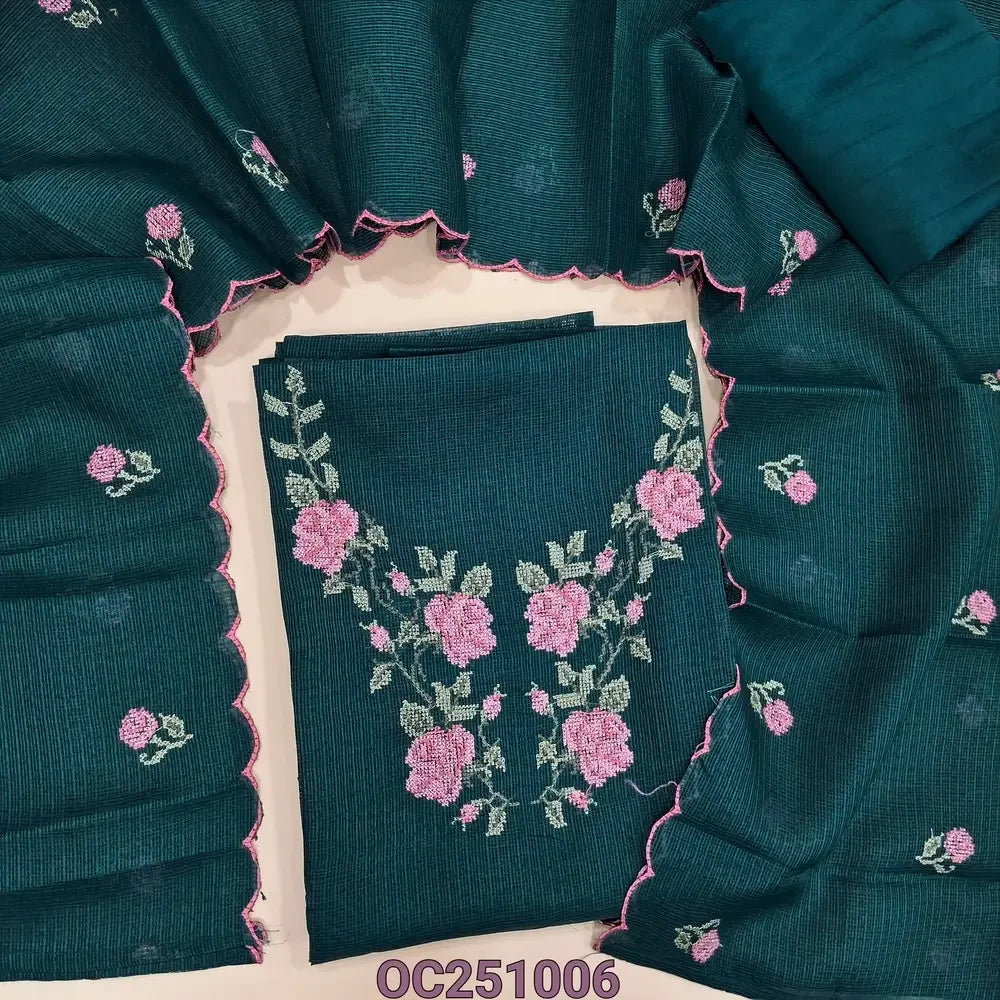 Teal green kota silk cotton salwar material OC251006-Neidhal