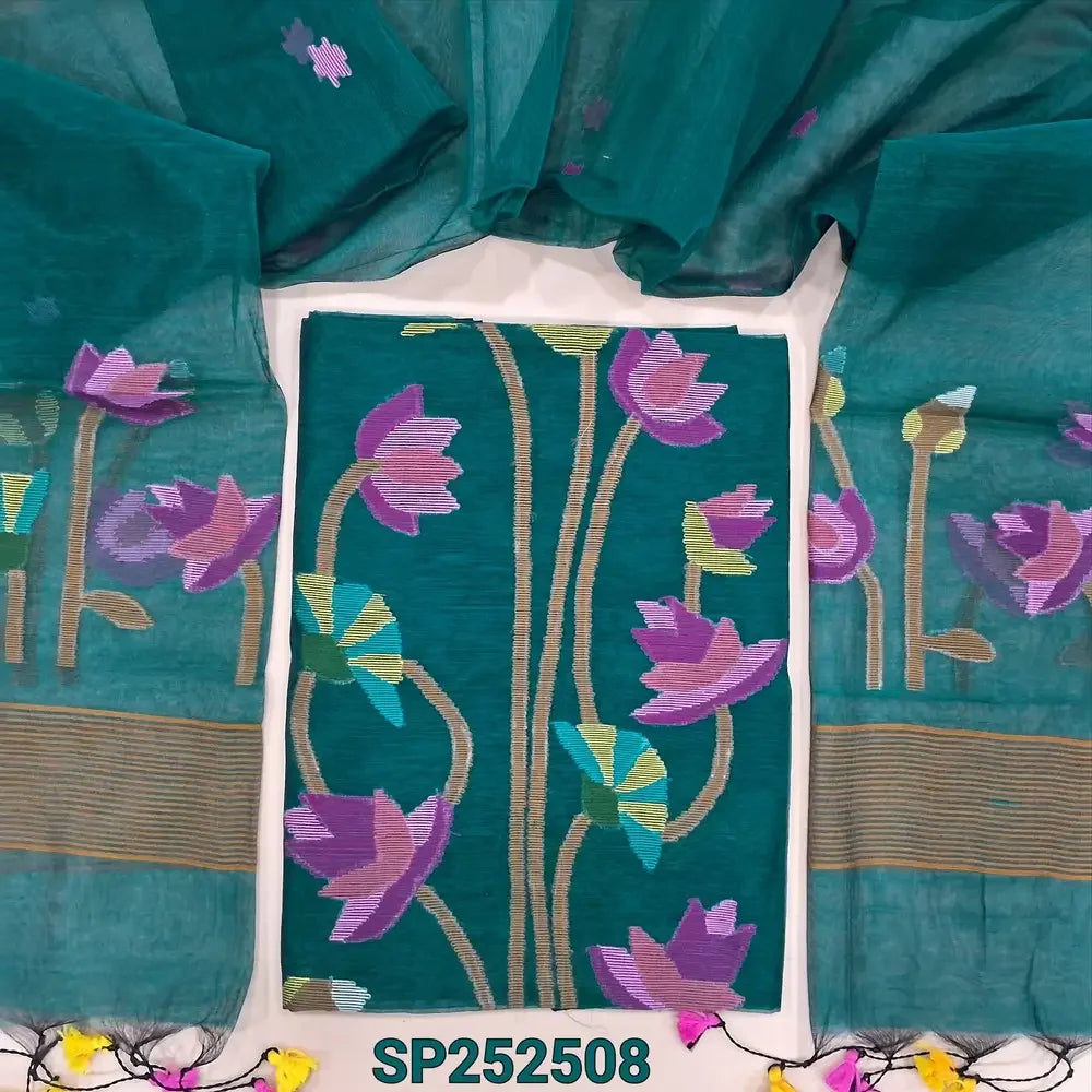 Teal Green muslin jamdani salwar material SP252508-Neidhal