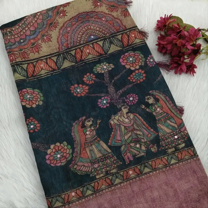 Teal green pink slub silk cotton saree ns118-Neidhal