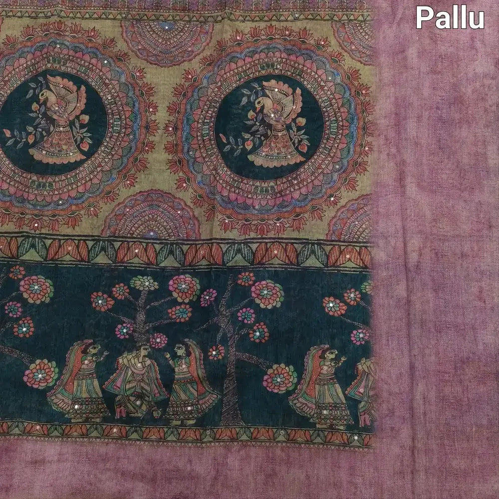 Teal green pink slub silk cotton saree ns118-Neidhal