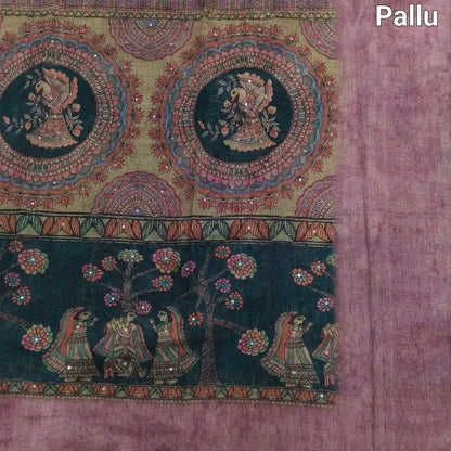 Teal green pink slub silk cotton saree ns118-Neidhal