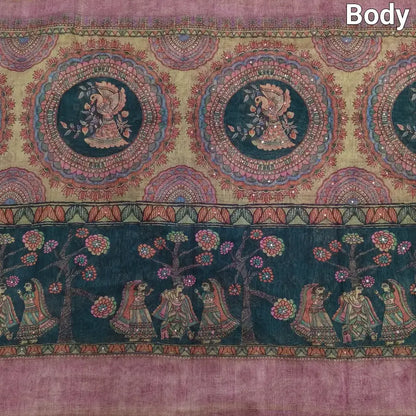 Teal green pink slub silk cotton saree ns118-Neidhal