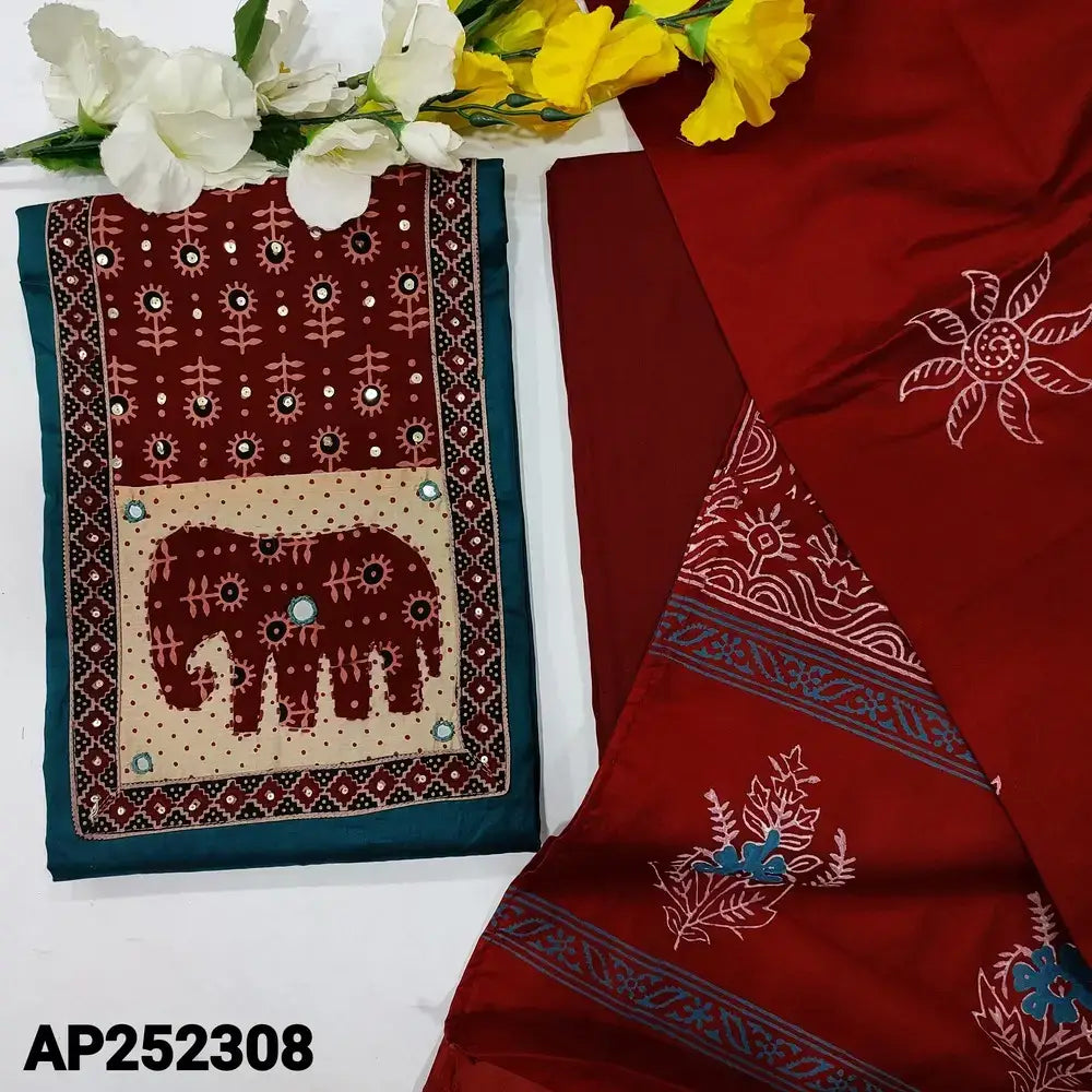 Teal green satin cotton salwar material ap252308-Neidhal