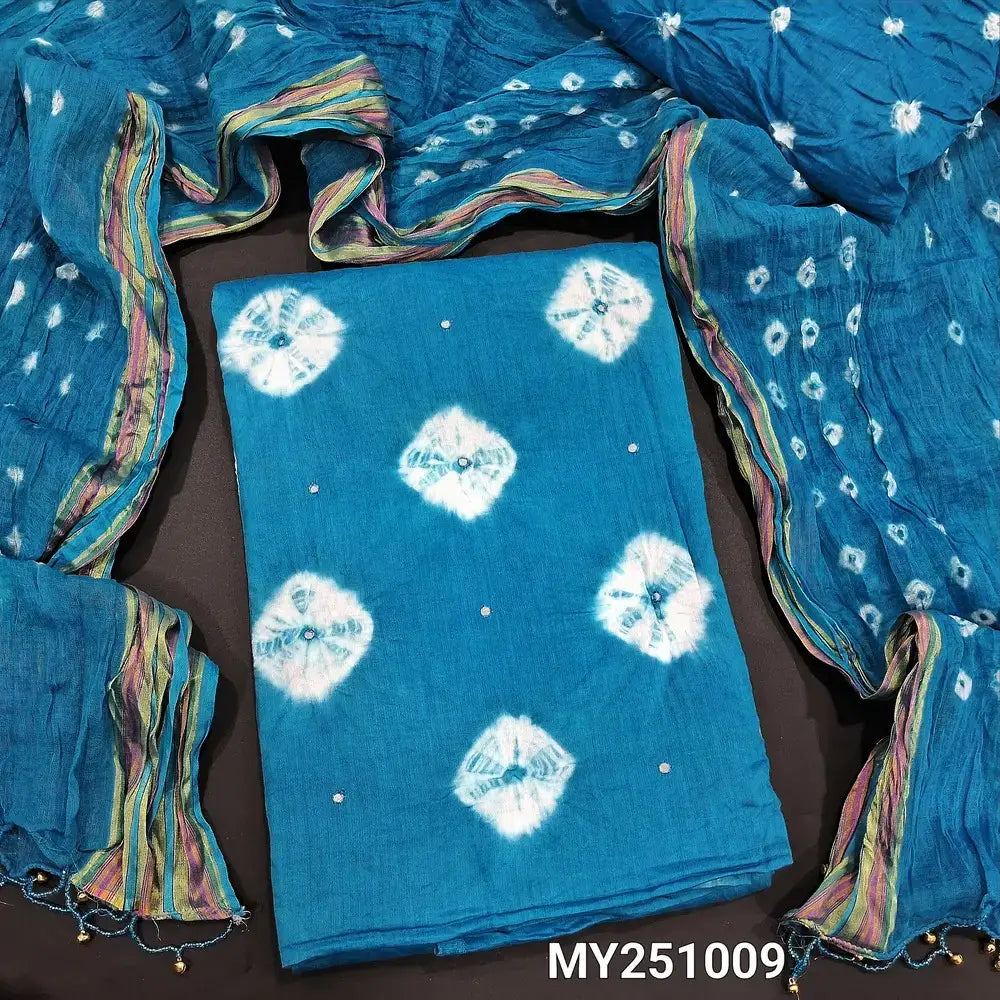 Turquoise blue bandhini dyed cotton salwar material my251009-Neidhal