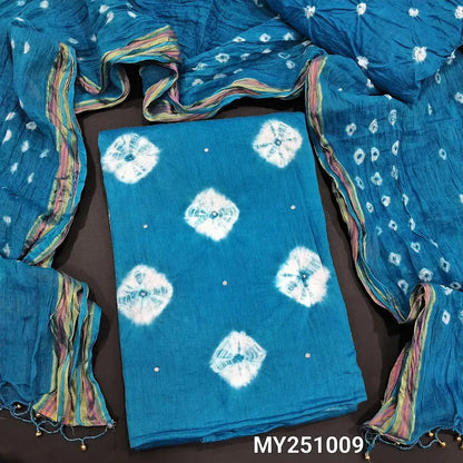 Turquoise blue bandhini dyed cotton salwar material my251009-Neidhal
