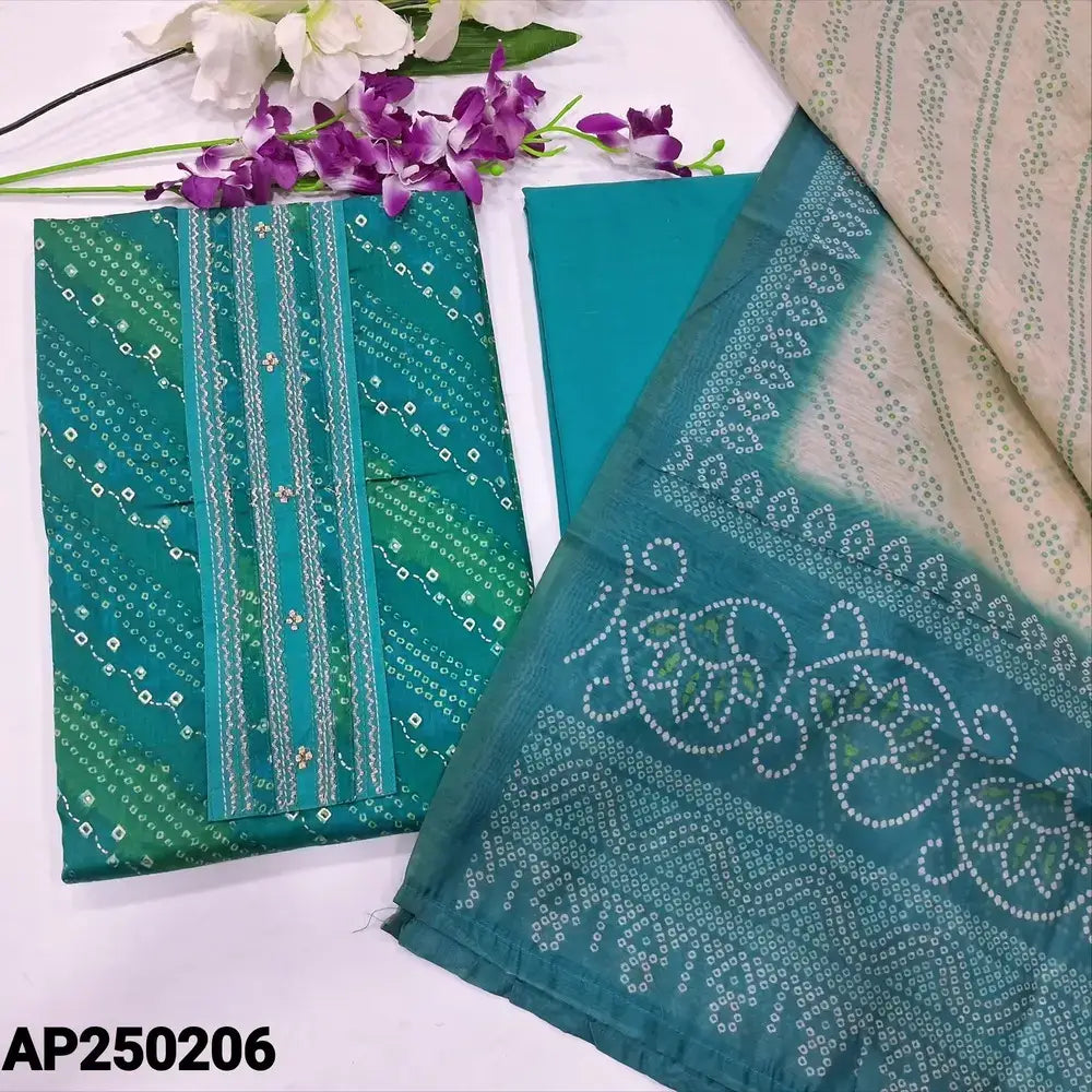 Turquoise blue bandhini printed satin cotton salwar material ap250206-Neidhal