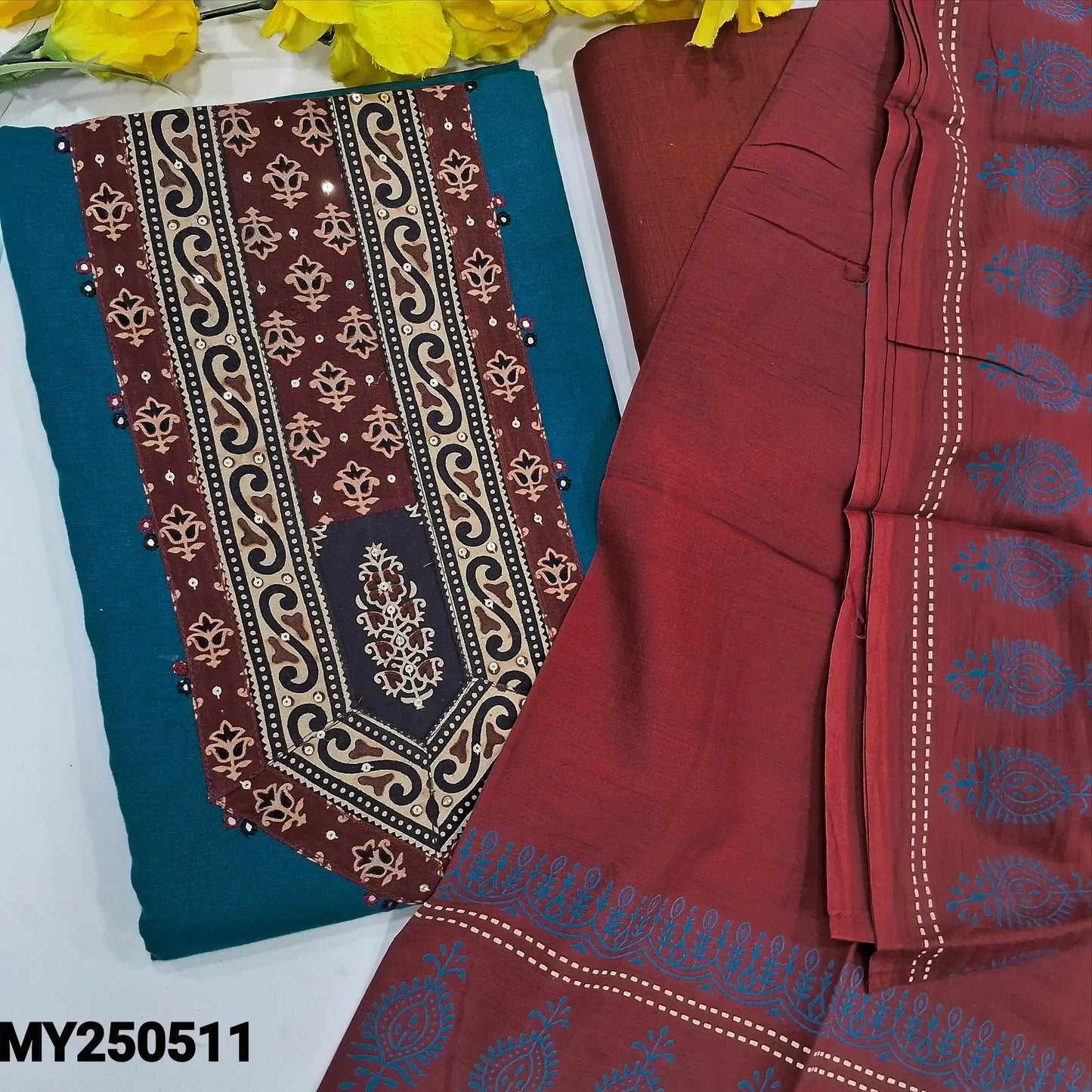 Turquoise blue cotton salwar material my250511-Neidhal