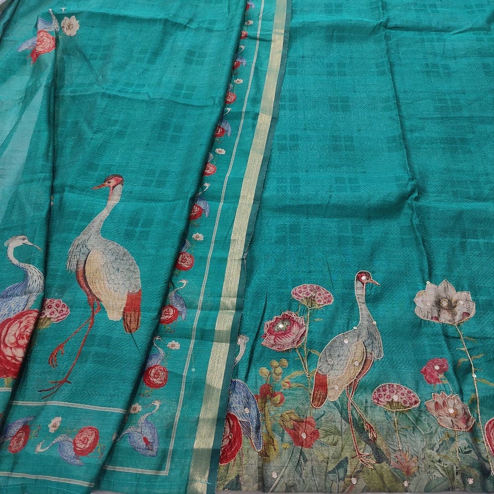 Turquoise blue digital printed silk cotton salwar material mr251805-Neidhal