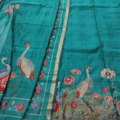 Turquoise blue digital printed silk cotton salwar material mr251805-Neidhal