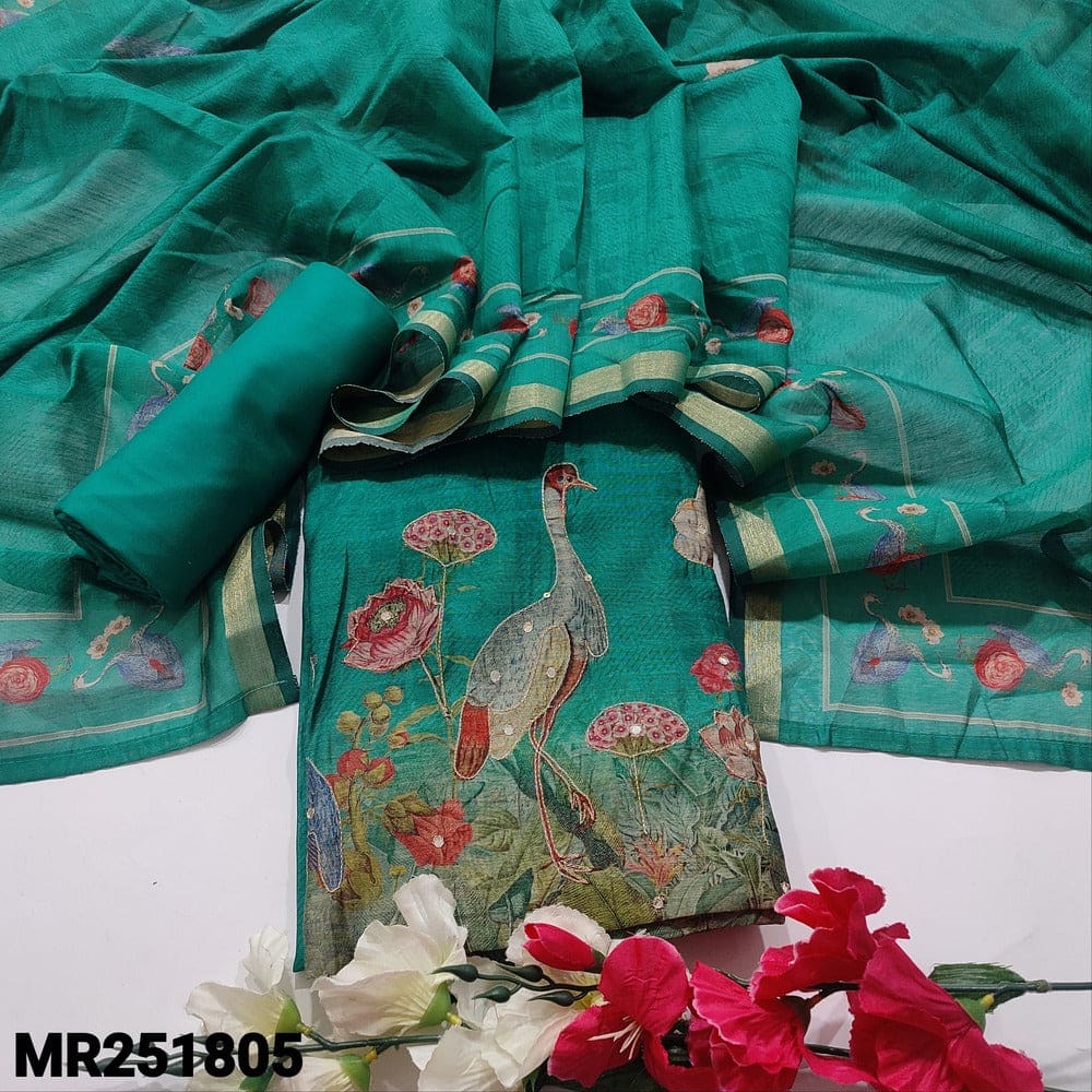 Turquoise blue digital printed silk cotton salwar material mr251805-Neidhal