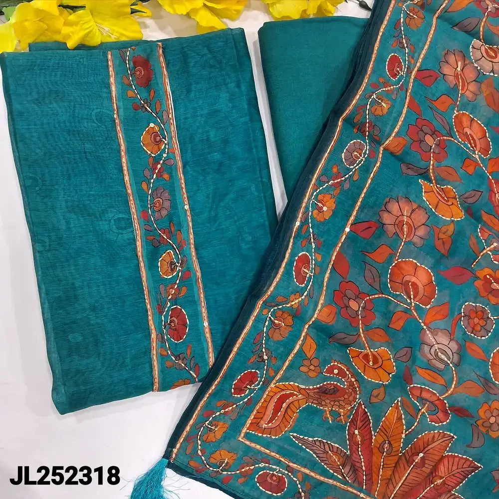 Turquoise blue digital printed soft silk cotton salwar material jl252318-Neidhal