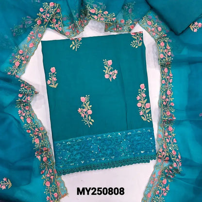Turquoise blue embroidered fancy silk cotton salwar material my250808-Neidhal