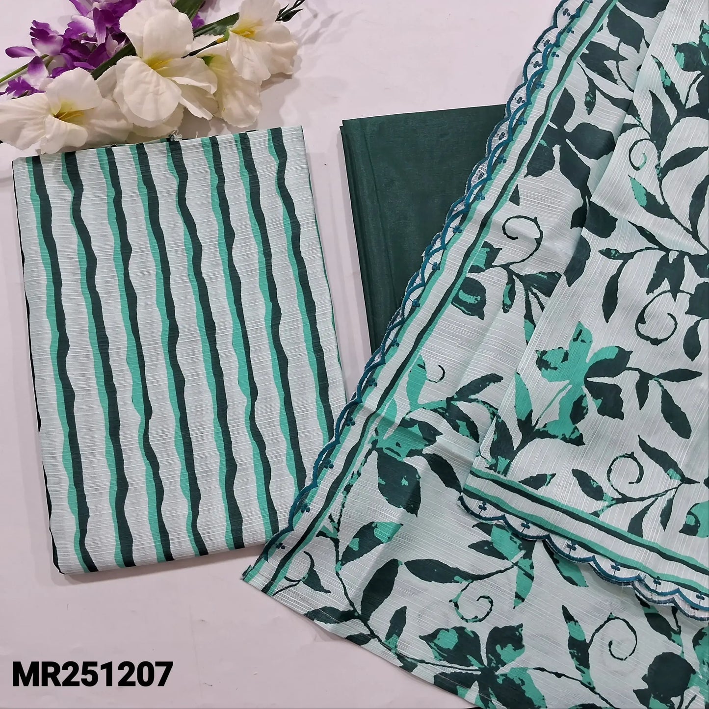 Turquoise blue fancy slub silk cotton salwar material mr251207-Neidhal