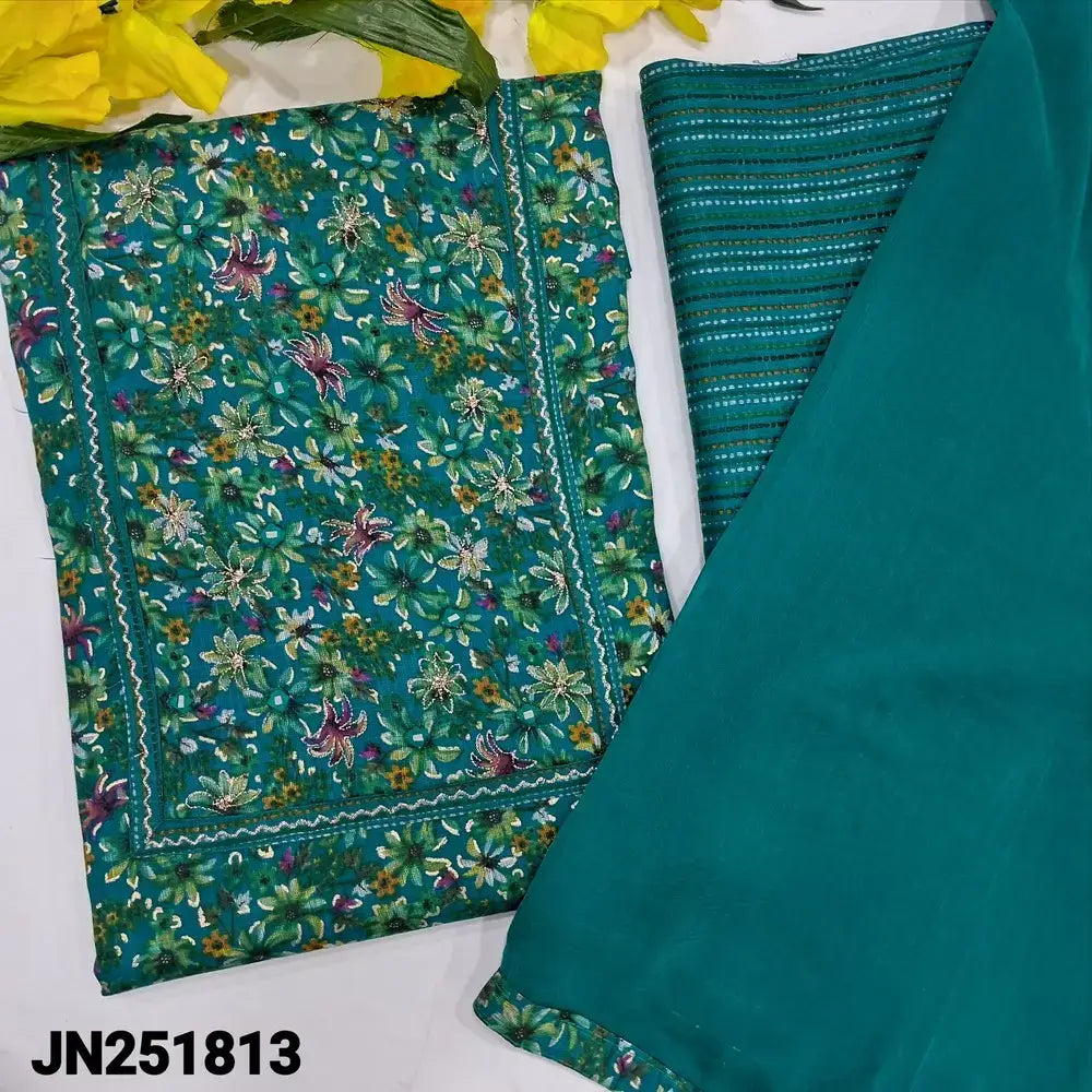 Turquoise blue floral printed liquid fabric salwar material jn251813-Neidhal