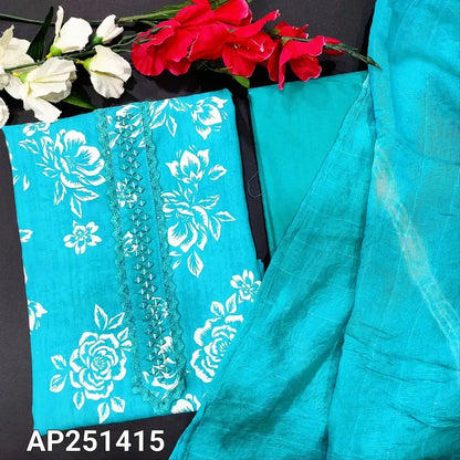 Turquoise blue floral printed semi linen salwar material ap251415-Neidhal
