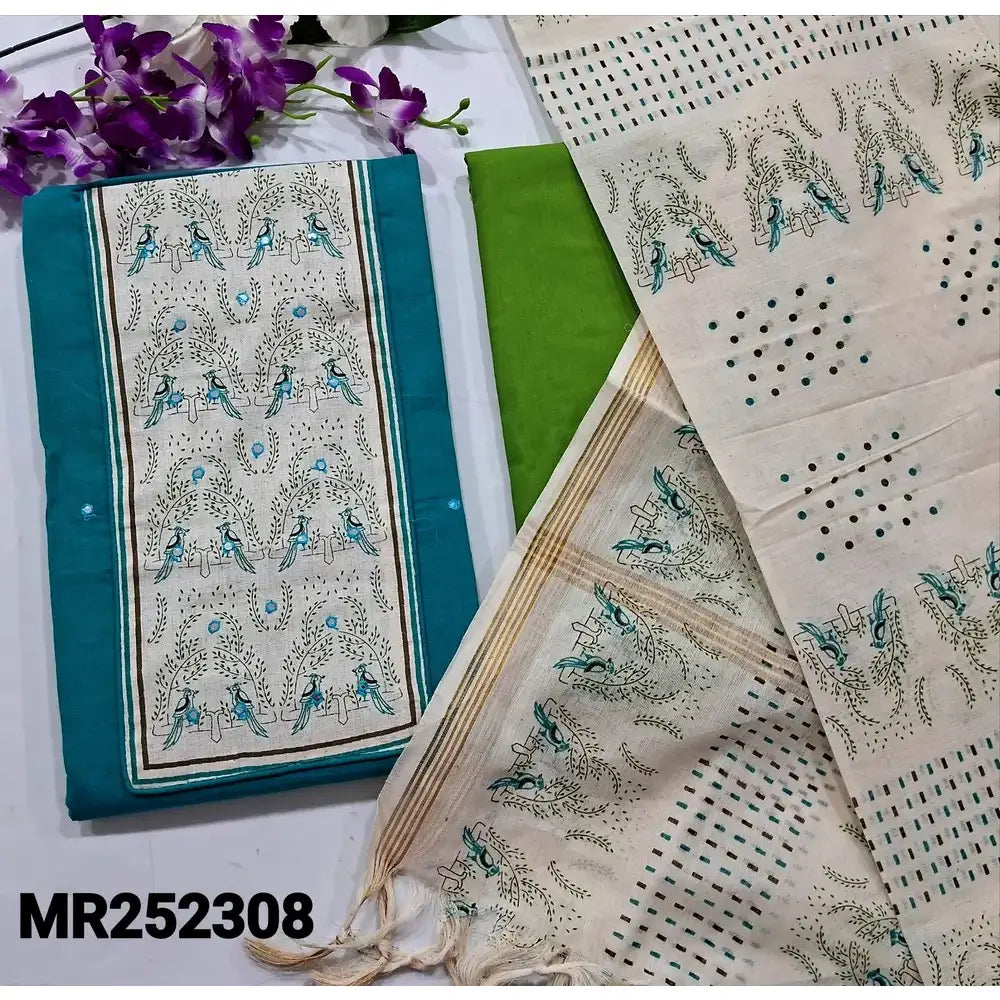 Turquoise blue handloom cotton salwar material mr252308-Neidhal
