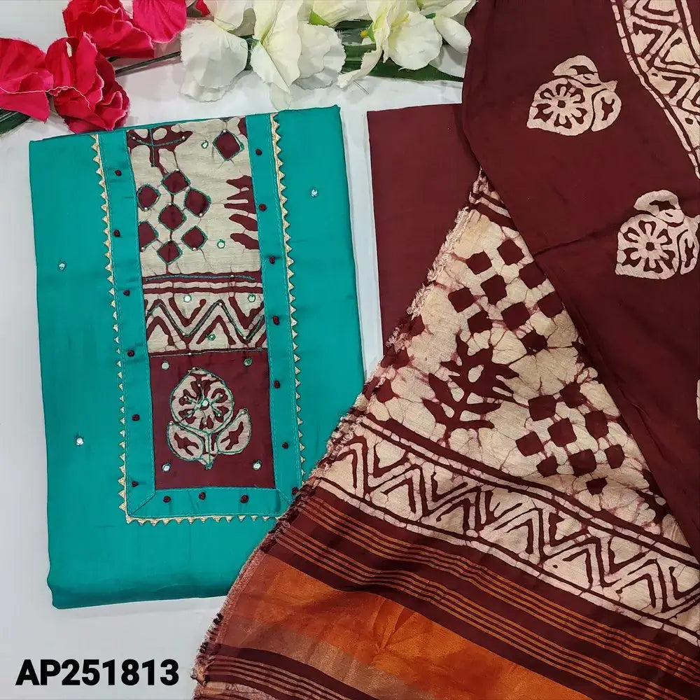 Turquoise Blue Jam Cotton Salwar Material with Batik Dyed Dupatta
