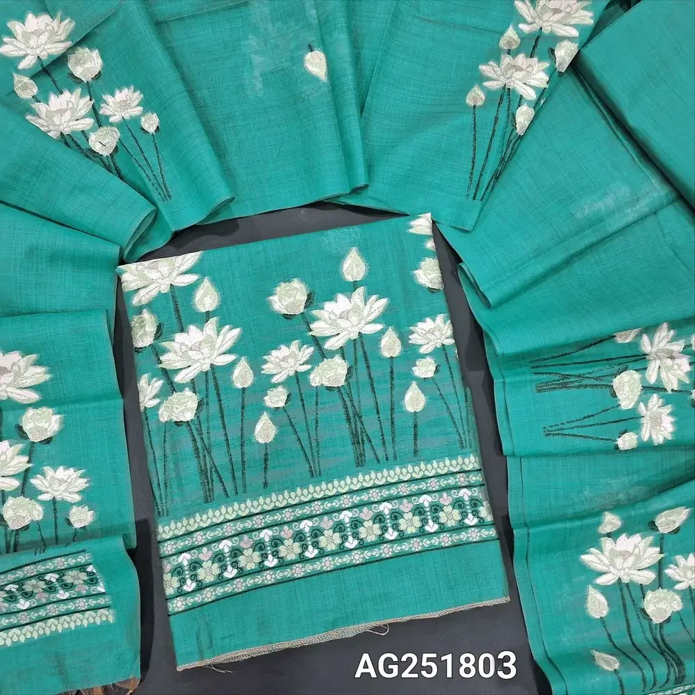 Turquoise blue jamdani woven silk cotton salwar material ag251803 Neidhal