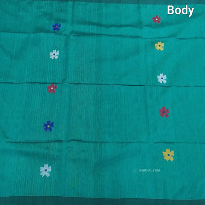CODE NS13: Light turquoise blue jamdani hand woven soft silk cotton saree(thin& light weight)black hand woven rich
