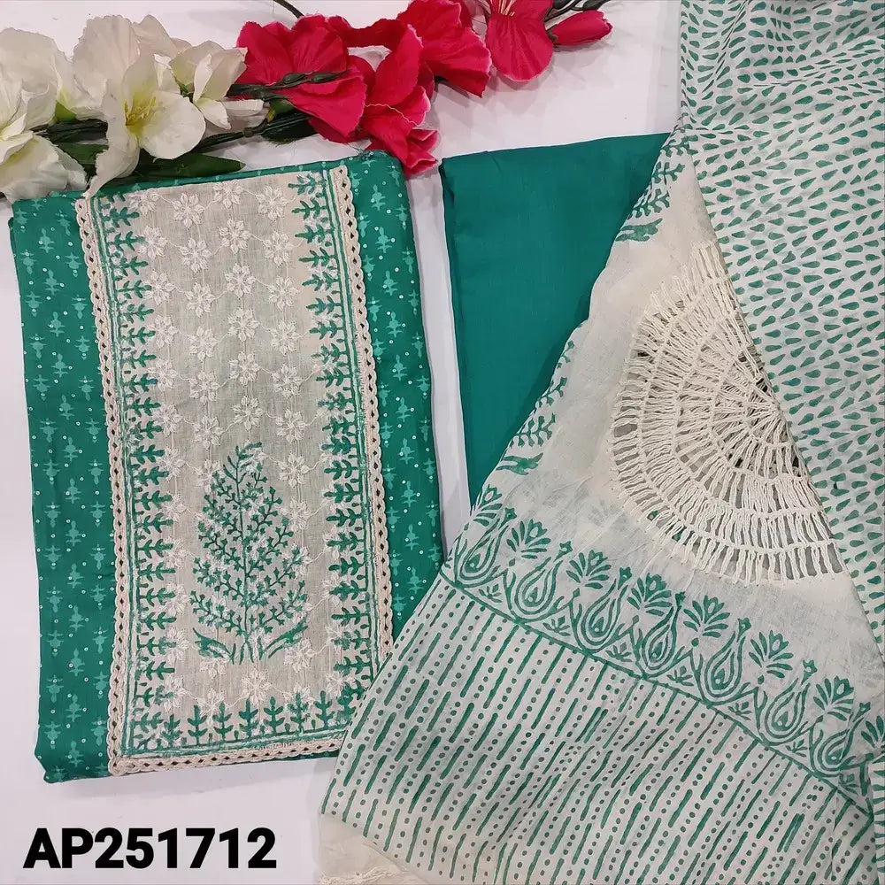 Turquoise blue printed satin cotton salwar material ap251712-Neidhal