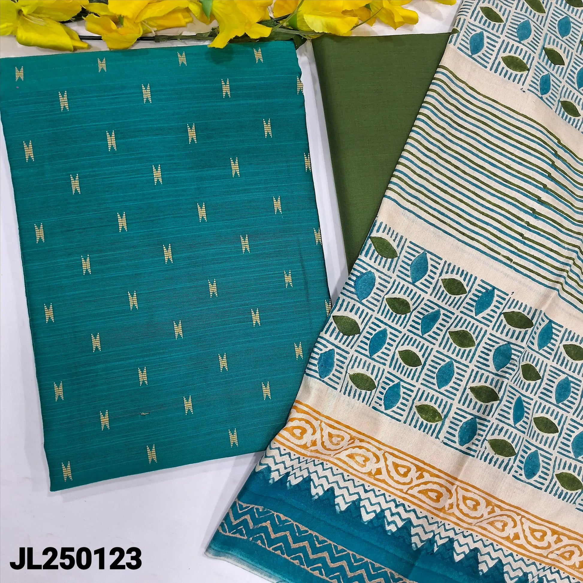 Turquoise blue slub silk cotton salwar material jl250123-Neidhal