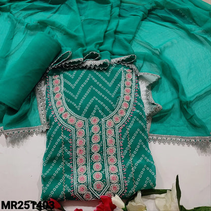 Turquoise green bandhini printed organza salwar material mr251403-Neidhal