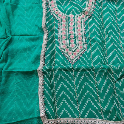 Turquoise green bandhini printed organza salwar material mr251403-Neidhal