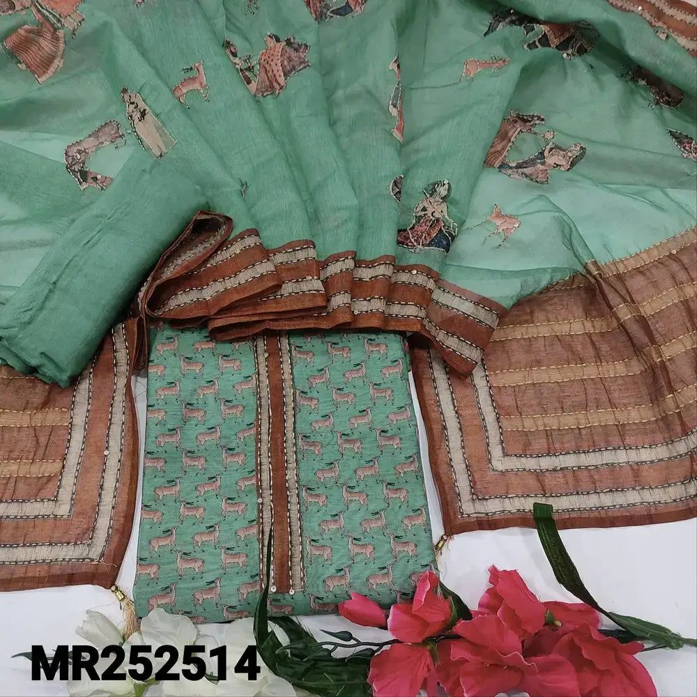 Turquoise green digital deer printed silk cotton salwar material mr252514-Neidhal
