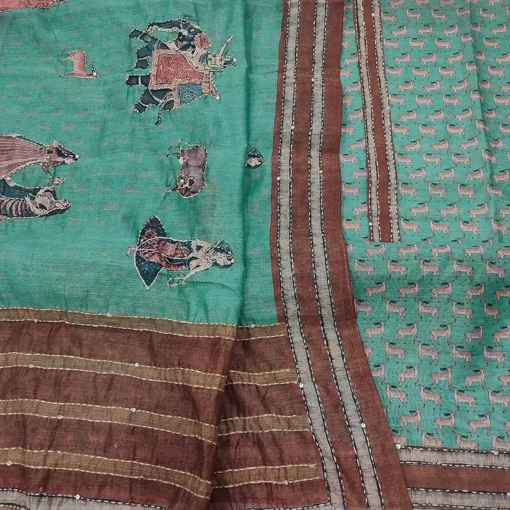 Turquoise green digital deer printed silk cotton salwar material mr252514-Neidhal