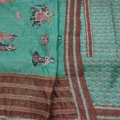 Turquoise green digital deer printed silk cotton salwar material mr252514-Neidhal